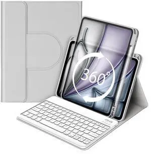 Bettdow Keyboard Case for iPad Air 13 inch M3 2025/M2 2024,iPad Pro 12.9 inch 6th/5th/4th/3rd Gen,360 Rotating Case and Magnetic Detachable Keyboard with Pencil Holder,Portrait/Landscape Modes-Grey