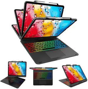 Touch iPad Pro 12.9 Case with Keyboard 6th/5th Generation, Magic 360° Rotatable & Swivel Bluetooth Keyboard with Trackpad, 7 Backlight Color with Pencil Holder for iPad Pro 12.9 4th/3rd Gen, Black