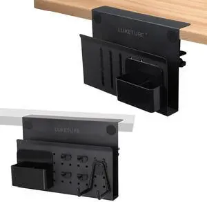 LUKETURE Desk Side Storage, Under Desk Storage, No Drill Under Desk Laptop Mount, Steel Hanging Desk Organizer, Clamp on Laptop Holder for Office and Home, Fits Flat Edge Desks 0.4" to 2.8"
