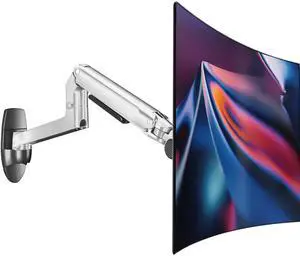 Ergounion Single Monitor Wall Mount for Flat or Curved Screens up to 38" Within 25 lbs, Full Motion Adjustable Monitor Arm with Cable Management, VESA 75x75/100x100mm, Silver