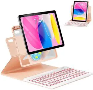 OPAKIT Magnetic Keyboard Case for iPad 10th Generation 10.9 inch, 7 Color Backlit Detachable Wireless Keyboard 360 Rotatable Cover with Pencil Holder for New iPad 10th Gen 2022 (Pink)