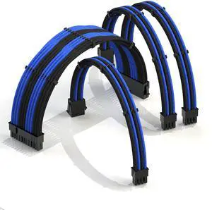 LINKUP - 30cm Super Soft and Flexible PSU Cable Extension Sleeved Custom Mod GPU PC Braided w/Comb Kit1 x 24 P (20+4)1 x 8 P (4+4) CPU2 x 8 P (6+2) GPU Set300mm - BlackBlue