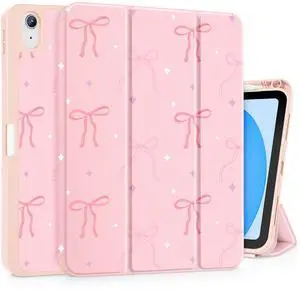 Tuiklol Case for iPad 11 inch (A16 Chip) 2025 Generation 11th / iPad 10.9 inch 2022 10th Gen,Slim Stand Hard Case Pencil Holder with TPU Back Cover & Trifold Stand & Auto Wake/Sleep, Pink Bows