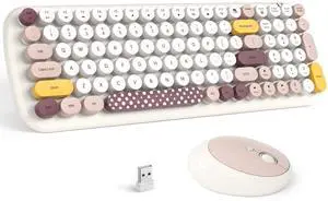 Wireless Keyboard and Mouse Combo - GEEZER Pale Milkwhite Colorful Round Keycap Keyboard 100 Keys - USB 2.4G Receiver Plug Play Typewriter Keyboards for Windows, PC, Laptop, Desktop