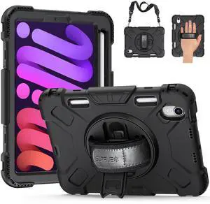 SUPFIVES Case for iPad mini 7 2024 with Screen Protector: Military Grade Shockproof Silicone iPad mini 7th/6th Generation 8.3 Inch Case- Black