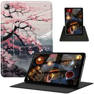 Case for Amazon Fire HD 8 Tablet (8th/7th/6th Generation, 2018/2017/2016 Release) 360 Degree Rotating Swivel Stand PU Leather Cover with Auto Wake Sleep, Cherry Blossoms Tree