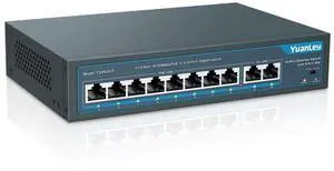 YuanLey 8 Port PoE Switch with 2 Gigabit Uplink, 8 PoE+ Port 100Mbps, 120W 802.3af/at, Extend Function, Metal, Fanless, Unmanaged Plug and Play Network Switch