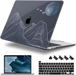 Lepeoac Case for MacBook Pro 13 inch with/Without Touch Bar (2016-2022, M2 A2338 M1 A2289 A2251 A2159 A1989 A1706 A1708), Hard Shell + Keyboard Cover + Dust Plug Abstract Mountain