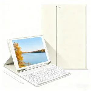 JKSML Keyboard Case for iPad 9th Generation/8th Gen/7th Keyboard Case, Bluetooth Keyboard for iPad 9 8 7 Generation Cover 10.2 inch 2021/2020/2019, Built-in Pencil Holder, Cream White