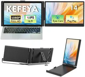 KEFEYA Laptop Screen Extender, 14" 1080P FHD IPS Laptop Monitor Extender for Home Office, Dual Travel Monitor for Laptops 13-17.3", USB-C HDMI Plug-Play for MacOS Windows PS Switch Xbox Phone Pad