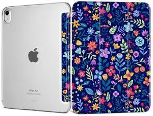 DONGKE for iPad Air 11-inch M3 2025 M2 2024, iPad Air 5th 2022 / 4th Generation 2020 10.9-inch, Slim Foldable Stand Hard PC Translucent Back Shell Smart Cover - [Auto Wake/Sleep] - Colorful Flowers
