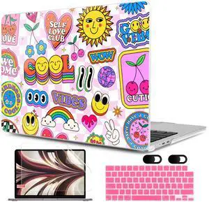 MEEgoodo Case for M4/M3/M2 MacBook Air 13.6 inch Case 2025 2024 2022, Fit Model A3240/A3113/A2681, Laptop Hard Shell with Keyboard Cover Compatible with MacBook Air 13 inch, Pattern Stickers