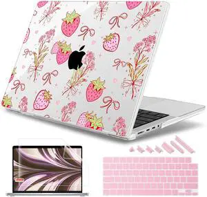 May Chen Case for MacBook Pro 14 inch, Models A2442 A2779 A2918 A2992 A3401 A3185 A3112 A3434, M1 M2 M3 M4 M5 Chip (2021-2025 Release), Plastic Hard Shell Case with Keyboard Cover, Strawberry Bow