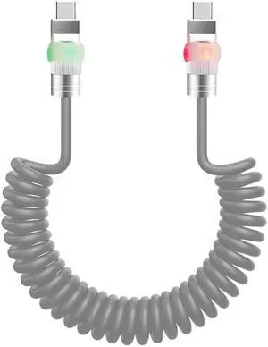 chubbycable Neon Chubby Neon Glow Coiled USB C Cable for Car 100W Fast Charging Spring Cable with Gradient Illumination Compatible with iPhone 17-15 Series, Grey, Type-C to Type-C, 1.64FT-4.43FT