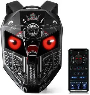 Gelrova Knight Motorcycle Backpack with LED Eyes, Waterproof Hard Case Motorbike Bag, DIY Laptop Backpack for Riding, Cycling, Travel, Large Size 19in, Road king