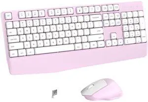 Links9+ Wireless Keyboard and Mouse Combo, Full-Sized 104 Keys 2.4GHz Wireless Keyboard with Palm Rest and Wireless Mouse for Windows, Mac OS PC/Computer/Laptops/Desktops(Pink)