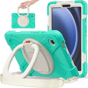 PboyiqiS Case for Galaxy Tab A9 8.7" 2023 (SM-X110/ X115), Heavy Duty Protective Case with 360 Degree Swivel Stand&Hand Strap&Shoulder Strap (Mint Green)