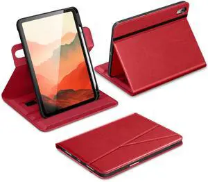 DTTO for iPad A16 Case, iPad 11th / 10th Generation Case (2025/2022), 360 Degree Rotating Premium Leather Folio Stand Cover with Pencil Holder, Red