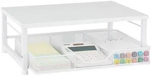 Gugsey Small Laptop Stand for Desk, Monitor Stand Riser, Office Desk Accessories, Computer Desktop Stand with Drawer for Home, Office, School (White)