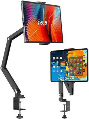 Foldable Flexible Tablet Stand Holder for Desk, 360° Adjustable iPad Arm Mount, Portable Monitor 15.6 Stand, Premium Phone Holder Compatible with iPad 13/12.9/11 Mini/10/9th, Samsung, Kindle