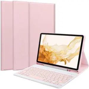 Keyboard Case for Samsung Galaxy Tab S7/S8/S9 11inch, Compatible with S9 FE/S10 FE 10.9inch, Magentic Protective Cover with S-Pen Holder, Detachable Wireless Bluetooth Keyboard, Pink