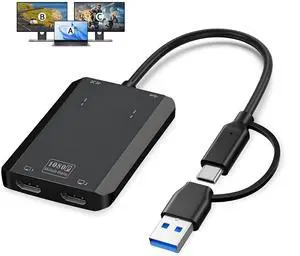 DERSUR USB 3.0 to Dual HD Adapter, Type C to HD Splitter for 2 Monitors, Double 1080P@60Hz Universal Multiple Screen Connector, Extended Display Adapter for MacOS 10.15/Windows 11/10/8.1/8/7