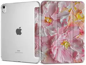 DONGKE for iPad 11th Generation Case 11 Inch 2025 (A16 Chip) & iPad 10th Generation 10.9 Inch 2022, Slim Foldable Stand Hard PC Translucent Back Shell Smart Cover - [Auto Wake/Sleep]- Oil Paint Flower