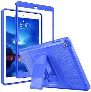 MoKo Case Fit 2018/2017 iPad 9.7 6th/5th Generation - [Heavy Duty] Shockproof Full Body Rugged Hybrid Cover with Built-in Screen Protector Compatible with Apple iPad 9.7 Inch 2018/2017, Sapphire Blue