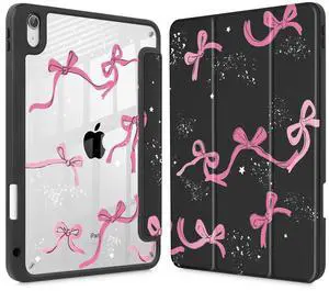 Tuiklol Case for iPad Air 11'' (M3 2025/M2 2024) 6th Gen/iPad Air 10.9'' 2022 2020 Air 5th /4th Gen, Buit in Pencil Holder with Shockproof Cover Clear Transparent Back Auto Wake/Sleep, Bow-Black