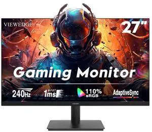 Viewedge Gaming Monitor 27 inch 240Hz 1ms FHD (1920x1080p) Computer Monitor, 110% sRGB HDR10 HDMI x 2 & DP x 2 Port, Built-in Speakers, Support Freesync and Wall Mount