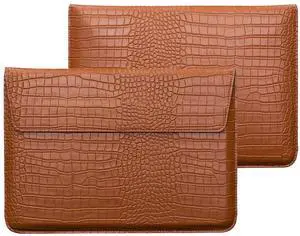 LCMOCICO Laptop Sleeve with Stand, Crocodile Grain PU Leather Flap Bags for MacBook Air 15 inch M2 A2941 Notebook Bag for Mac Pro 16 M2/M1 A2780 A2485 A2141 2019-2023,Pro Retina 15 2012-2019, Brown