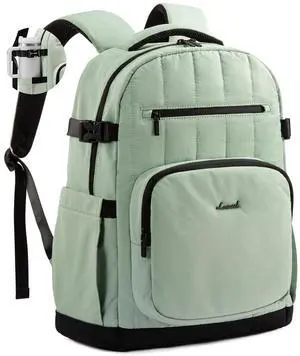 LOVEVOOK Laptop Backpack for Women with Pouch Pocket for Large Capacity Cup,17 Inch Lightweight Puffer Computer Laptop Bag Travel Backpack Purse for Work College Teacher Personal Item,Mint Green-Black