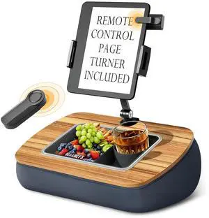 ERGONOV Lap Beanbag Kindle Pillow Stand with Remote Page Turner,Adjustable iPad Holder with Snack Bowl,360° Rotating Clip for 4.7-13" Kindle,Phone,Tablet.Gray