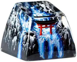 Japanese Shrine Red Torii Gate Artisan Keycap with Winter Waterfall R1 SA Profile Custom Keycaps 1U ESC Handmade Gaming Resin Key Cap Cherry MX Switch Compatible Mechanical Keyboard Japan Lover Gift