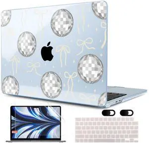 MEEgoodo Case for MacBook Air M4/M3/M2 13.6 inch 2025 2024 2022, Fit Model A3240 A3113 A2681, Compatible with MacBook Air 13 inch, Laptop Hard Shell Case with Keyboard Cover, Silver Disco Balls & Bows