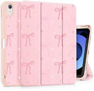 Tuiklol Case for iPad Air 11 inch (M3 2025/M2 2024) 7th/6th Gen/iPad Air 10.9 inch 5th/4th Gen 2022 2020 with Pencil Holder,Slim Protective Auto Sleep/Wake Trifold Stand Cover, Pink Bows