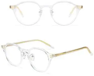 BETSION Blue Light Blocking Men Women Glasses Vintage Acetate Anti Eyeglass Frames Full Rim Myopia Unisex (Crystal)