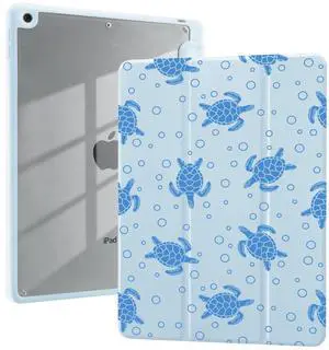 Sea Turtle Animal Case for iPad mini 7 (A17 Pro) 2024/iPad Mini 6 2021 8.3 Inch with Pencil Holder Foldable Blue Leather Cartoon Cover Clear Back Shell Auto Wake/Sleep