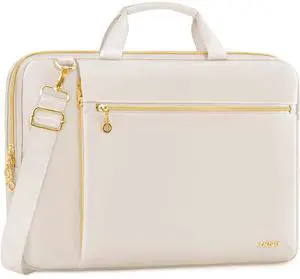 Lausiax Laptop Case Bag Women Men Computer Sleeve Compatible with MacBook/Dell/HP/Acer/ASUS/LG, Waterproof Shoulder Carrying Briefcase, Beige, 15.6-16 Inch