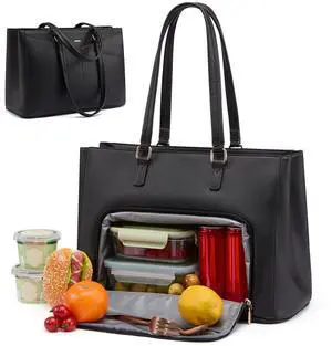 LOVEVOOK Lunch Tote Bag for Women, Laptop Bag for Work with Insulated Lunch Compartment 15.6 Inch 2 in 1 Lunch Tote Large Capacity Computer Handbag for Work, Teacher, Nurse, Office, Casual