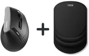 Uineer Ergonomic Vertical Bluetooth Wireless Mouse with Ergonomic Wrist Rest Mouse Pad