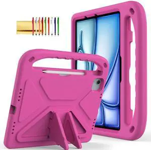 Dteck for iPad Air 13/iPad Pro 13/12.9 Case, Shockproof Protective Handle Stand Pencil Holder EVA Case, Rose