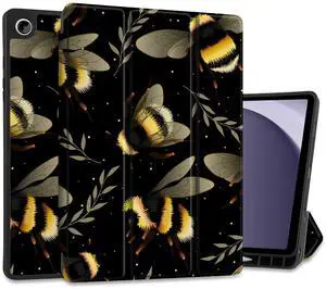 MEEgoodo Case for Samsung Galaxy Tab A9 Plus 11 inch Cover 2024 2023 with S Pen Holder, A9+ Smart Tablet Cases with Leather Trifold Stand+Soft TPU Back Shell+Smart Auto Wake/Sleep, Bumblebee & Leaves