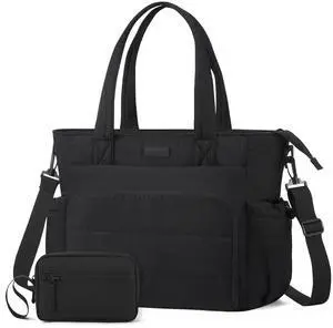 LOVEVOOK Tote Bag for Women, 15.6 Inch Puffer Laptop Work Tote with Cup Holder, Quilted Nurse Bag for Travel, Gym, Daily Use