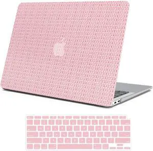 iPAPA Compatible with MacBook Air 13 inch Case 2022 2021 2020 2019 2018 Release M1 A2337 A1932 A2179 Touch ID, Elegant Woven Leather Hard Shell+ Keyboard Cover for MacBook Air 13.3 inch Case, Pink