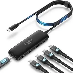Qeefun USB C Hub 10Gbps, 4 Ports USB-C 3.2 Data Splitter, USB 3.2 Gen 2 Adapter with 100W Power Charging Port, USBC Extender for iPad Pro, iPhone 15, MacBook Air/Pro M2 M1, PC, Laptops and More