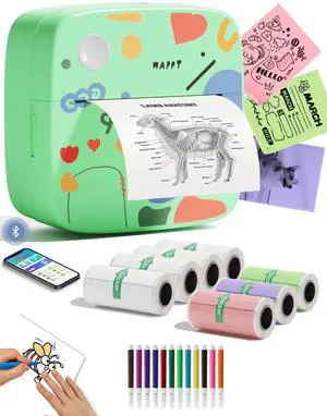 Sticker Printer, Mini Sticker Maker Portable Printers with 8 Rolls Paper, Inkless Print Pod Bluetooth Pocket Printer for Organization,DIY,Crafts,Journal,Study,Work,Label Compatible Phone&Tablet