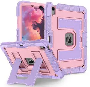 Kezigud for iPad Air 11-in M3(2025) / M2(2024), iPad Air (5th Gen)/ iPad Air (4th Gen) Case, Shockproof Heavy Duty Rugged Cover Pencil Holder&Kickstand Kids for iPad Air 4/5/6/7 (Purple+Rose Gold)