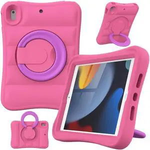 MRWHO Kids Case for iPad 9th 8th 7th Generation 10.2 inch  Lightweight Flexible Shockproof Rotating Stand Handle Rugged Cover for iPad 9 8 7 Gen Girls Boys, Pink