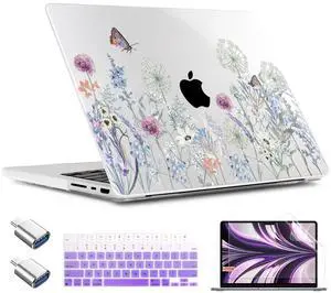 TWOLSKOO for MacBook Pro 14 inch Case M5 M4 M3 M2 M1 Pro Max Chip (2026-2021), Plastic Hard Shell & Keyboard Cover & Type C Adapter & Screen Protector, Dandelions